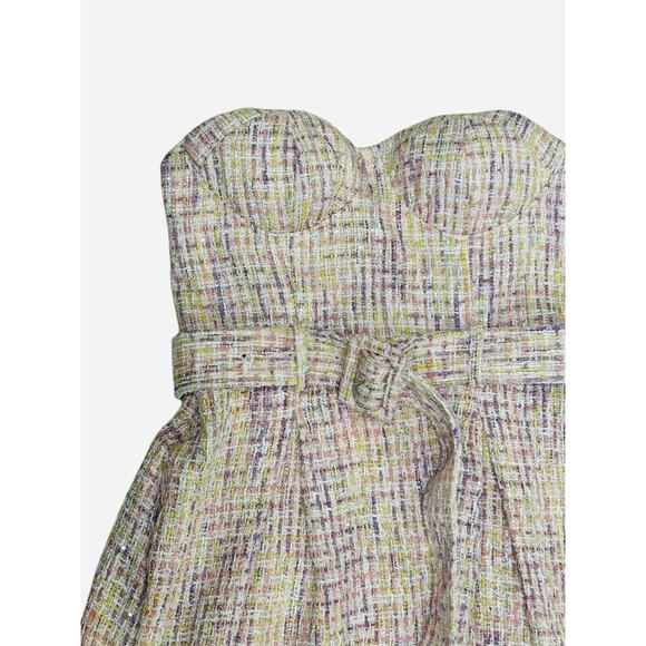 MOTF Strapless Tweed Dress Small Bustier Top Belted Pastel Chic - Picture 2 of 10